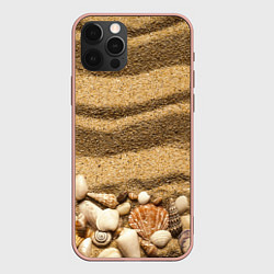 Чехол для iPhone 12 Pro Max Ракушки на песчаном берегу, цвет: 3D-светло-розовый