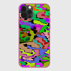Чехол для iPhone 12 Pro Max Разноцветный клетчатый камуфляж, цвет: 3D-малиновый