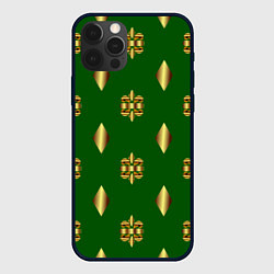 Чехол для iPhone 12 Pro Max Золото узоры на зеленом фоне, цвет: 3D-черный