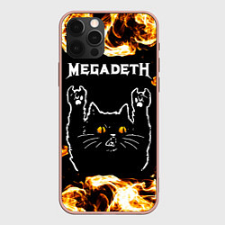 Чехол для iPhone 12 Pro Max Megadeth рок кот и огонь, цвет: 3D-светло-розовый