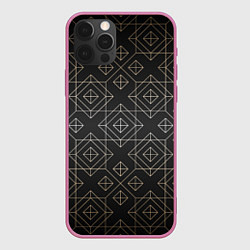 Чехол для iPhone 12 Pro Max Black gold- Ромбы, цвет: 3D-малиновый
