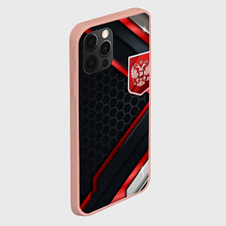 Чехол для iPhone 12 Pro Max Герб России - объемные пластины на фоне, цвет: 3D-светло-розовый — фото 2