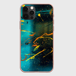 Чехол для iPhone 12 Pro Max Абстрактные голубые стены и тени с красками, цвет: 3D-светло-розовый