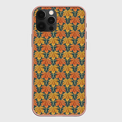 Чехол для iPhone 12 Pro Max Осенние кленовые листья в золотой чешуей на бирюзо, цвет: 3D-светло-розовый
