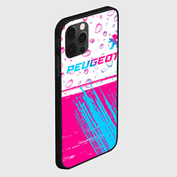 Чехол для iPhone 12 Pro Max Peugeot neon gradient style: символ сверху, цвет: 3D-черный — фото 2