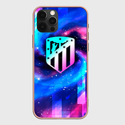 Чехол для iPhone 12 Pro Max Atletico Madrid неоновый космос, цвет: 3D-светло-розовый