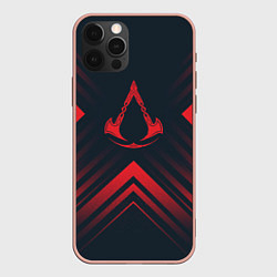 Чехол для iPhone 12 Pro Max Красный символ Assassins Creed на темном фоне со с, цвет: 3D-светло-розовый