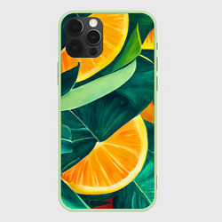 Чехол для iPhone 12 Pro Max Листья монстеры и дольки апельсинов, цвет: 3D-салатовый