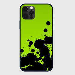 Чехол для iPhone 12 Pro Max Чёрные кляксы на зелёном фоне, цвет: 3D-черный