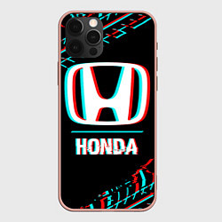 Чехол для iPhone 12 Pro Max Значок Honda в стиле glitch на темном фоне, цвет: 3D-светло-розовый