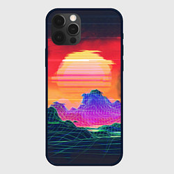 Чехол для iPhone 12 Pro Max Синтвейв неоновые горы на закате, цвет: 3D-черный