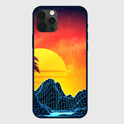 Чехол iPhone 12 Pro Max Тропический остров на закате ретро иллюстрация