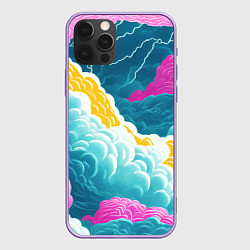 Чехол для iPhone 12 Pro Max Яркие разноцветные облачка, цвет: 3D-сиреневый