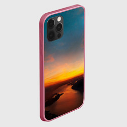Чехол для iPhone 12 Pro Max Горная река на фоне заката, цвет: 3D-малиновый — фото 2