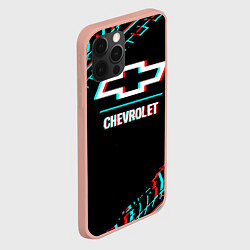 Чехол для iPhone 12 Pro Max Значок Chevrolet в стиле glitch на темном фоне, цвет: 3D-светло-розовый — фото 2