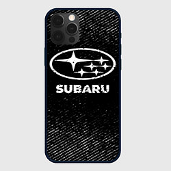 Чехол iPhone 12 Pro Max Subaru с потертостями на темном фоне