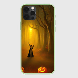 Чехол для iPhone 12 Pro Max Ведьма в черном платье в заколдованном лесу с тыкв, цвет: 3D-салатовый