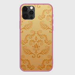 Чехол для iPhone 12 Pro Max Золотые паттерны, цвет: 3D-малиновый