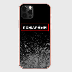 Чехол iPhone 12 Pro Max Пожарный - в красной рамке на темном