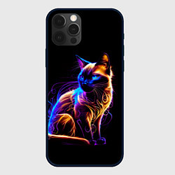 Чехол для iPhone 12 Pro Max Неоновый сиамский котёнок, цвет: 3D-черный