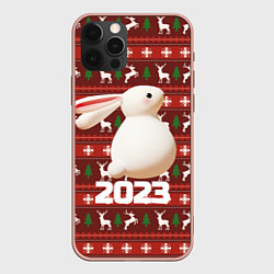 Чехол для iPhone 12 Pro Max Белый большой кролик 2023, цвет: 3D-светло-розовый