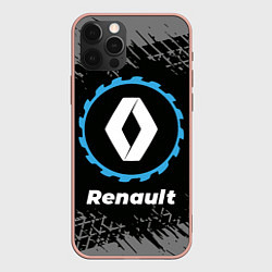 Чехол для iPhone 12 Pro Max Renault в стиле Top Gear со следами шин на фоне, цвет: 3D-светло-розовый