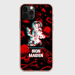 Чехол для iPhone 12 Pro Max Iron Maiden rock glitch, цвет: 3D-светло-розовый