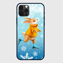 Чехол для iPhone 12 Pro Max Кролик на коньках в снегопад, цвет: 3D-черный