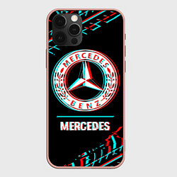 Чехол iPhone 12 Pro Max Значок Mercedes в стиле glitch на темном фоне