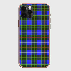 Чехол для iPhone 12 Pro Max Ткань Шотландка сине-зелёная, цвет: 3D-светло-розовый