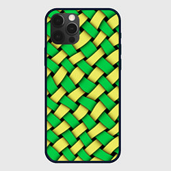 Чехол для iPhone 12 Pro Max Жёлто-зелёная плетёнка - оптическая иллюзия, цвет: 3D-черный