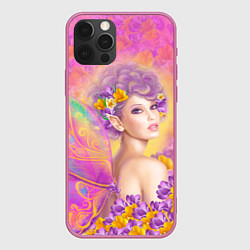 Чехол для iPhone 12 Pro Max Розовая фея бабочка, цвет: 3D-малиновый