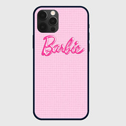 Чехол для iPhone 12 Pro Max Барби - логотип на клетчатом фоне, цвет: 3D-черный