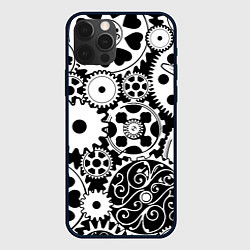 Чехол для iPhone 12 Pro Max Шестеренки в черно-белом стиле, цвет: 3D-черный