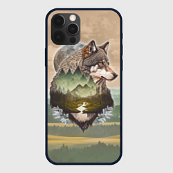 Чехол для iPhone 12 Pro Max Портрет волка в технике двойной экспозиции, цвет: 3D-черный