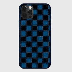 Чехол iPhone 12 Pro Max Черно синий узор в клетку