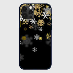 Чехол для iPhone 12 Pro Max Золотые и белые снежинки, цвет: 3D-черный
