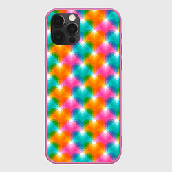 Чехол для iPhone 12 Pro Max Светящиеся геометрические сердца, цвет: 3D-малиновый