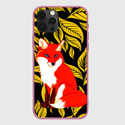 Чехол для iPhone 12 Pro Max Лиса на фоне жёлтых листьев, цвет: 3D-малиновый