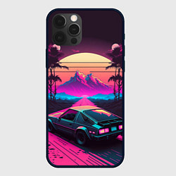 Чехол для iPhone 12 Pro Max Synthwave car and mountains, цвет: 3D-черный