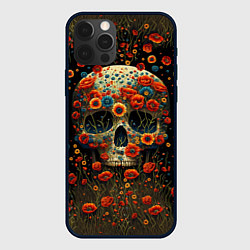 Чехол для iPhone 12 Pro Max Череп украшенный цветущими маками, цвет: 3D-черный