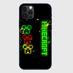 Чехол для iPhone 12 Pro Max Minecraft - неоновые логотипы, цвет: 3D-черный