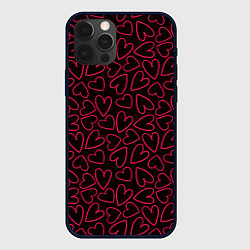 Чехол для iPhone 12 Pro Max Розовые сердечки на темном фоне, цвет: 3D-черный
