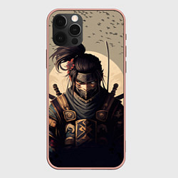 Чехол iPhone 12 Pro Max Самурай на фоне птиц
