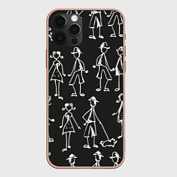 Чехол для iPhone 12 Pro Max Черно-белые люди, цвет: 3D-светло-розовый