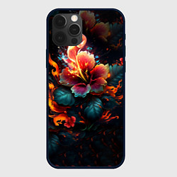Чехол для iPhone 12 Pro Max Огненный цветок на темном фоне, цвет: 3D-черный