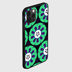 Чехол для iPhone 12 Pro Max Паттерн голубо-зеленые зубастые цветы, цвет: 3D-черный — фото 2
