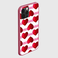 Чехол для iPhone 12 Pro Max Сердечки и полоски - паттерн на день святого вален, цвет: 3D-малиновый — фото 2