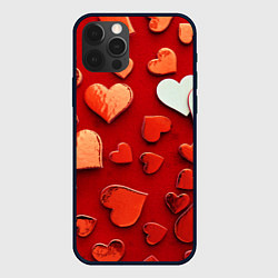 Чехол для iPhone 12 Pro Max Красные сердца на красном фоне, цвет: 3D-черный