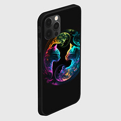 Чехол для iPhone 12 Pro Max Инь-янь коты неон, цвет: 3D-черный — фото 2